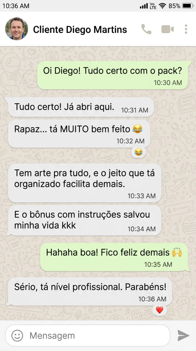 Depoimento de cliente 5 no WhatsApp